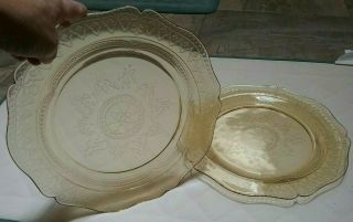 Federal Patrician Spoke Plates 11 " Yellow Amber Depression Glass Set Of 2