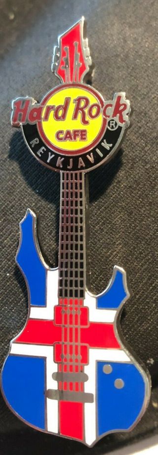 Hard Rock Cafe Reykjavik,  Iceland Guitar Pin With Icelandic Flag Lim Ed 100
