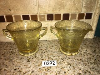 Amber Yellow Depression Glass Patrician/spoke Creamer & Sugar Bowl 0292