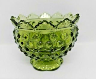 Fenton Avocado Green Scalloped Hobnail Taper Candle Holder With Flower Bowl