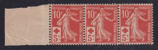 France 1914 Red Cross Stamp Yv 147 Mnh Strip Of 3 - Bord Of Sheet.  X2824