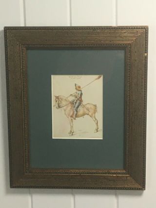 Rare Soldier On Horse Picture,  Old Print,  Gold Frame,  Glass,  Origin Unknown