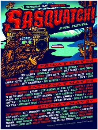 Sasquatch Music Festival 2018 Concert Poster - Bon Iver,  Modest Mouse,  The National