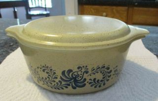 Vintage Pyrex Homestead Brown W/blue,  1 Quart Casserole With Matching Brown Lid