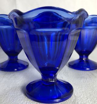 Vintage Anchor Hocking Cobalt Blue Glass Footed Tulip Dessert Dish Bowls