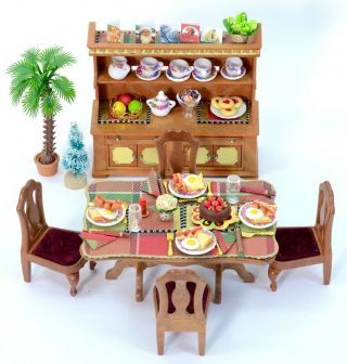 Fistuff Sylvanian Families Xmas Decorated Vintage Dining Room Set,  Dresser,
