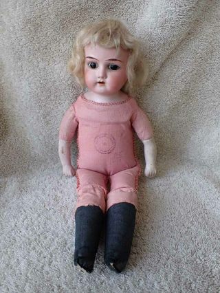 Sweet Antique German Bisque Head Doll All Pink Body 11 1/2 "