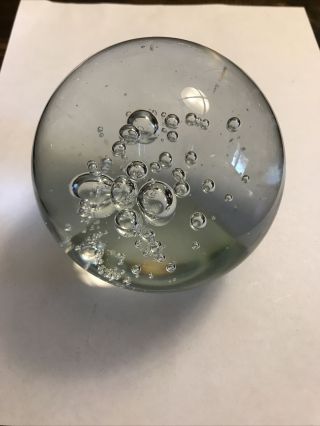 Vintage Clear Art Glass Paperweight With Bubbles 4” Large