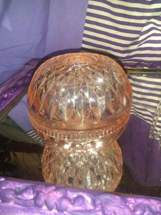 Vintage Pink Depression Glass Fairy Lamp Candle Holder Two Piece Diamond Pattern