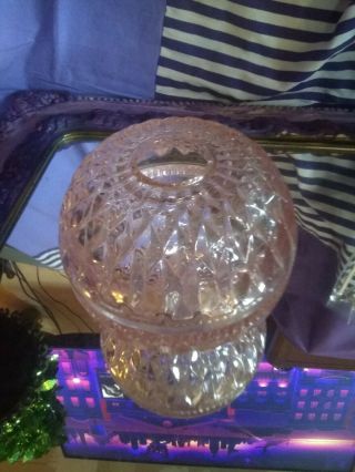 Vintage PINK Depression Glass Fairy Lamp Candle Holder Two Piece Diamond Pattern 3