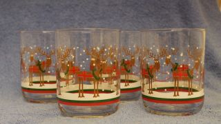 4 Christmas Reindeer Glasses Double Old Fashioned Cocktail On The Rocks Tumbler
