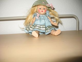Vintage Vogue Ginny Doll.  8 " Tall.  Tlc Arms.  Blonde.  Tagged Dress