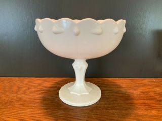 Vintage White Milk Glass Pedestal Fruit Bowl Teardrop Style 7 1/2 " Tall