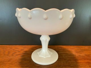 Vintage White Milk Glass Pedestal Fruit Bowl Teardrop Style 7 1/2 