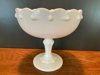 Vintage White Milk Glass Pedestal Fruit Bowl Teardrop Style 7 1/2 