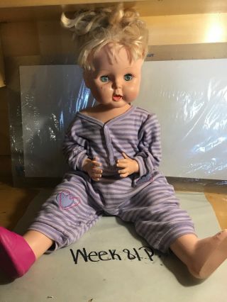 1964 Horsman Blonde - Blue Sleepy Eye Thirsty Walker Tb - 26 Vintage Doll