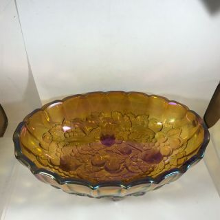 Vintage Indiana Glass Large Amber Marigold Carnival Footed Centerpiece Bowl