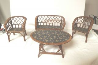 Vintage 5 Peice Set Wicker/rattan Doll Furniture Stamped Made In Germany