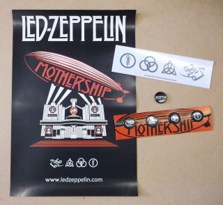 Led Zeppelin Mothership 2007 Uk Promo Only Badges,  Poster & Window Sticker Set