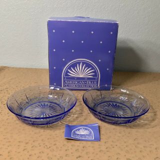 Avon Fostoria Classic American Blue Glass 2 Soup Bowls 6.  75”d