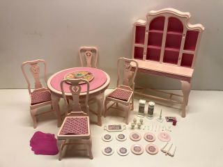 1984 Barbie Sweet Roses Fashion Dining Room Set Table,  Chairs,  Buffet,  Accessories