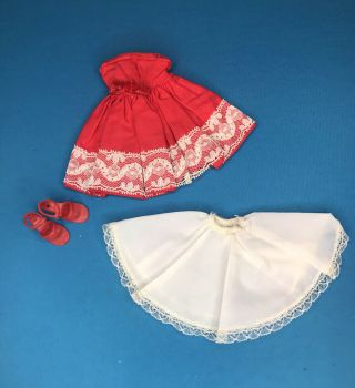 Vintage Jill Doll Vogue Clothes Red Dress 3130 Dance All Night Slip & Shoes