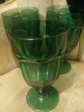 Vintage Set Of 3 Libbey Gibraltar Duratuff Green Glass 10 Oz Goblets 6.  75 "