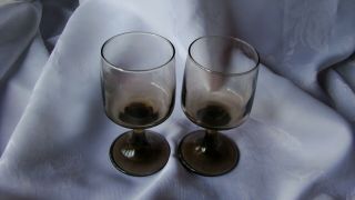 Set Of 2 Vintage Libbey Tawny Accent Brown Stemmed Wine Glasses 5 " Tall Goblets