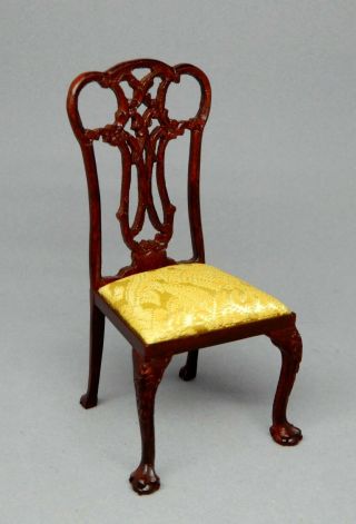 Vintage Bespaq Chippendale Chair With Satin Seat Dollhouse Miniature 1:12