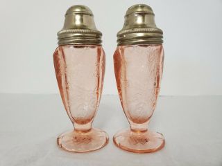 Vintage Pink Depression Glass Floral Poinsettia Salt/pepper Shaker Set Jeannette