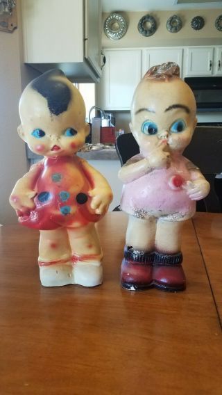 Antique Carnival Chalkware Kewpie Doll And Antique Carnival Chalkware Doll
