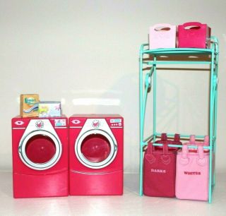 Our Generation 18 " Doll Dollhouse Pink Aqua Laundry Room Washer Dryer Set Euc