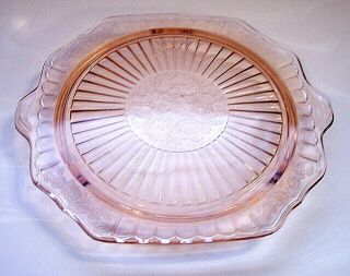 Pink Depression Flower Patterned Vintage Footed Cake Plate Handles 10 " Diameter