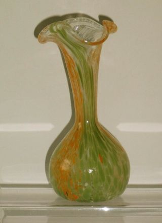 Vintage And Delicate Hand - Made Glass Vase,  Green / Orange Colourways.