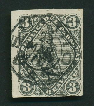 Paraguay Stamp 1878 Sc 5e 5c/3r Lion Black Surch Inverted,  Signed 3 Times