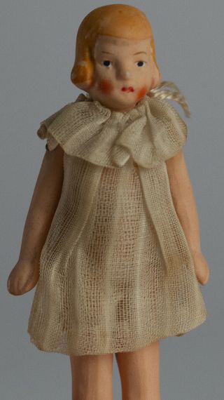 Antique Hertwig Miniature Bisque Girl Doll,  Hertwig Of Germany,  1920s,  3.  25”tall