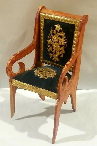 Artisan Handmade Dollhouse Miniature Arm Chair Vintage Antique Black Velvet Gold