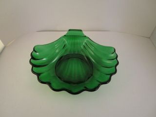 Vintage Anchor Hocking Forest Green Glass Shell Soap Dish Dessert Bowl