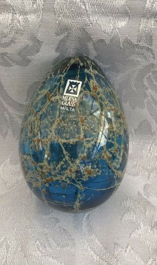 Mdina Glass Egg Shaped Ornament.  With Label