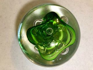 Antique Glass Paperweight,  Green And Clear,  Blown,  Signed P.  A.  - Ky