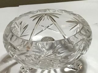 Vintage Crystal Hand Cut Glass Etched Sugar Bowl 5 1/2 " Diameter 3 " Tall