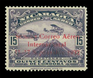 Nicaragua 1932 Airmail - Biplanes Over Mt.  Momotombo 15c Violet Sc C30 Mlh