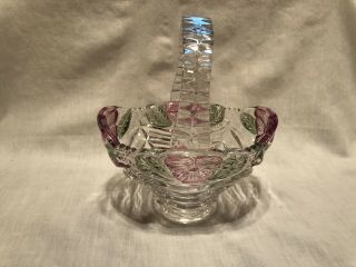 Anna Hutte Bleikristall Lead Crystal Germany Basket Pink & Green Floral Candy