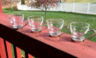 Vintage 4pc Set Vitrosax Italy Clear Glass Espresso Cups Mugs Stainless Steel