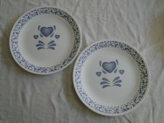 Set Of 2 Corning Corelle Blue Hearts Pattern 10¼ " Dinner Plates