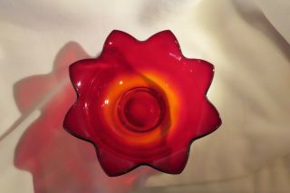 Fenton Vintage Ruby Red Glass Flower 8 Petal Lotus Bowl