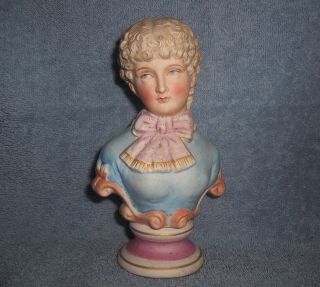 Antique Victorian German Bisque Doll Head Figurine Man 7 " Pink & Blue
