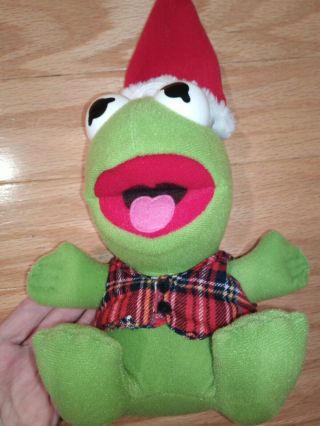 Mcdonalds 1987 Baby Kermit The Frog With Santa Hat Plush Toy Vintage Jim Henson