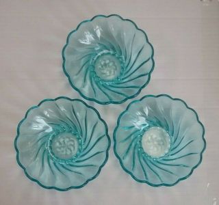 Vintage Hazel Atlas Glass Carpi Azure Blue Bowl Dish Swirl Seashell 4 3/4 " D