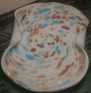 Murano Fratelli Toso Opalescent Copper Aventurine Art Glass Bowl Starry Night